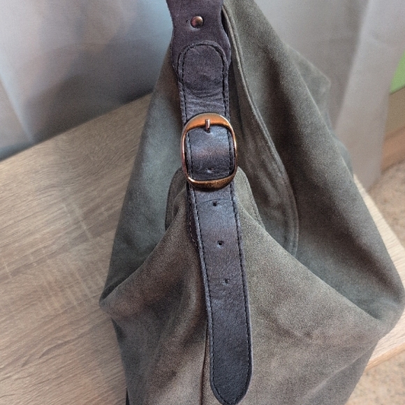 Free People Charcoal and Navy Shoulder Bag Boho Leather Western - Picture 16 of 16